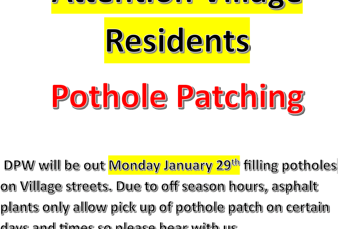 Image of Notice of Street Pothole Patching